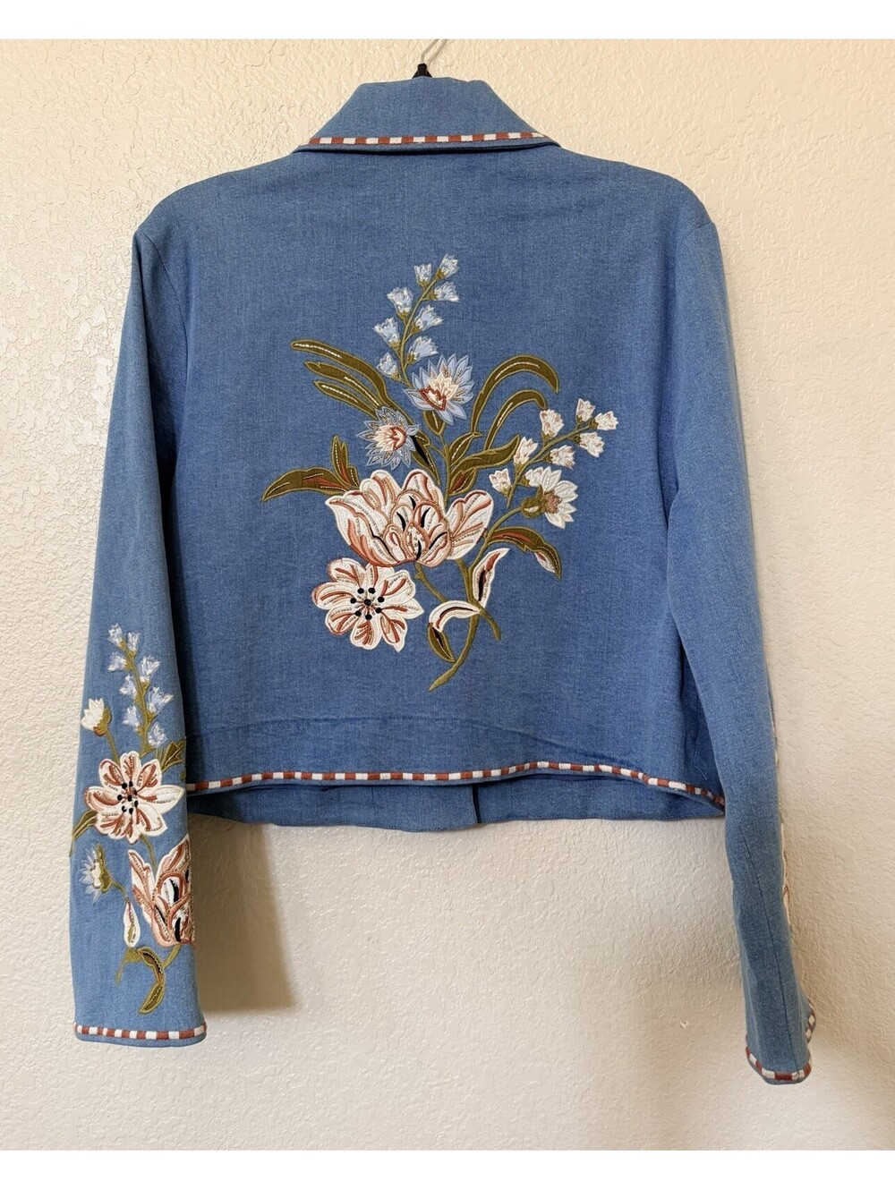 Veronica Beard Vikaria Floral Embroidery Stretch Cotton Jacket Jean Size 12 $898 - Picture 10 of 15